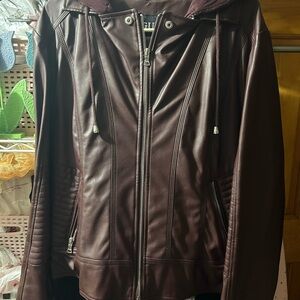 Guess Dark Burgundy Leather Jacket